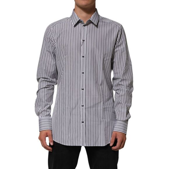 Dolce & Gabbana Black White Stripes Men GOLD Dress Men's Shirt